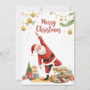Tarjeta Festiva Navidades de yoga Santa Claus posando en vacacione