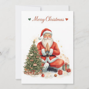 Tarjeta Festiva Navidades de yoga Santa Claus posando en vacacione