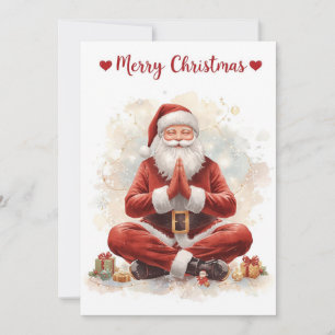 Tarjeta Festiva Navidades de yoga Santa Claus posando en vacacione