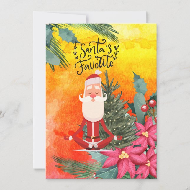 Tarjeta Festiva Navidades de yoga Santa Claus posando en vacacione (Anverso)