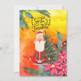 Tarjeta Festiva Navidades de yoga Santa Claus posando en vacacione