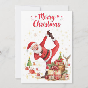 Tarjeta Festiva Navidades de yoga Santa Claus posando en vacacione