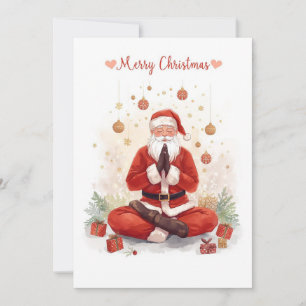 Tarjeta Festiva Navidades de yoga Santa Claus posando en vacacione