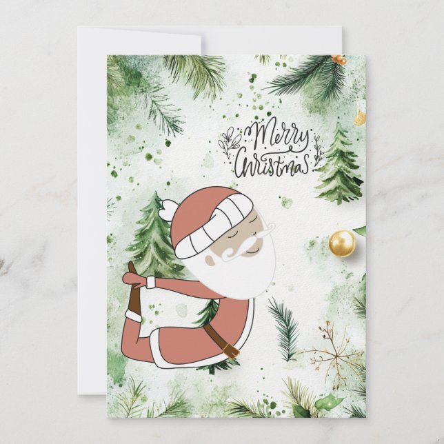 Tarjeta Festiva Navidades de yoga Santa Claus posando en vacacione (Anverso)