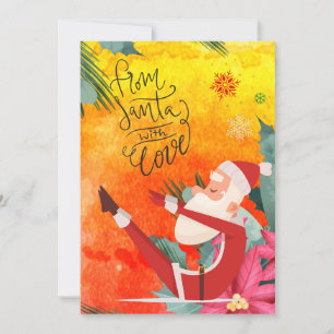 Tarjeta Festiva Navidades de yoga Santa Claus posando en vacacione