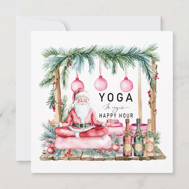 Tarjeta Festiva Navidades de yoga Santa Claus Posed respiran (Anverso)