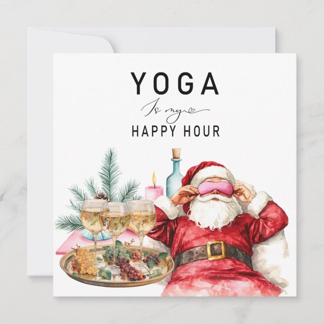 Tarjeta Festiva Navidades de yoga Santa Claus Posed respiran (Anverso)