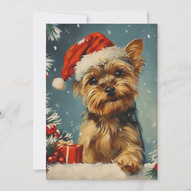 Tarjeta Festiva Navidades de Yorkshire Terrier (Anverso)
