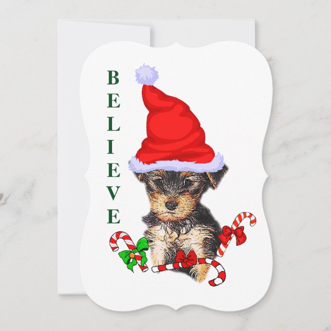 Tarjeta Festiva Navidades de Yorkshire Terrier (Anverso)