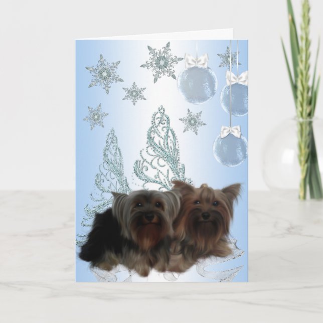 Tarjeta Festiva Navidades de Yorkshire Terrier (Anverso)
