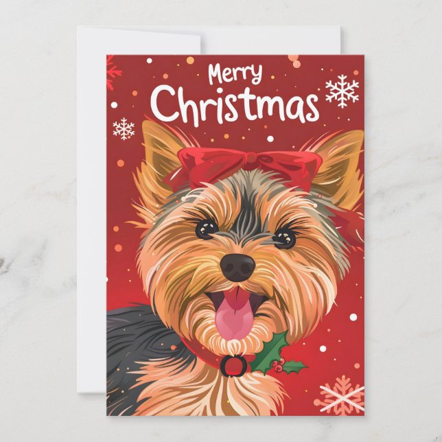 Tarjeta Festiva Navidades de Yorkshire Terrier (Anverso)
