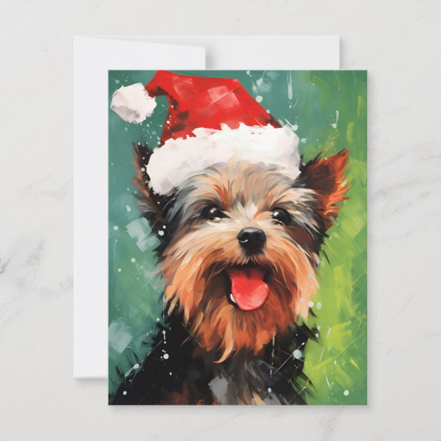 Tarjeta Festiva Navidades de Yorkshire Terrier pinchan arte de pin (Anverso)