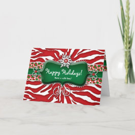 Tarjeta Festiva Navidades de Zebra Leopard Snowflake Ruby