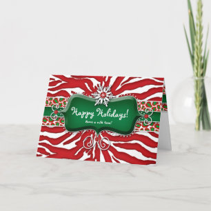 Tarjeta Festiva Navidades de Zebra Leopard Snowflake Ruby