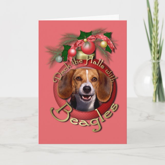 Tarjeta Festiva Navidades - Deck the Halls - Beagles (Anverso)