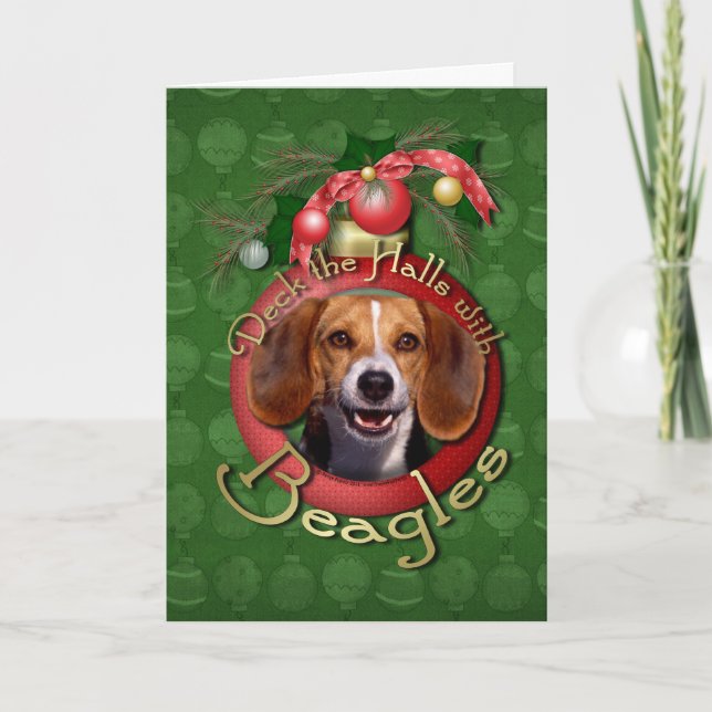 Tarjeta Festiva Navidades - Deck the Halls - Beagles (Anverso)