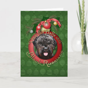 Tarjeta Festiva Navidades - Deck the Halls - Black Russian Terrier