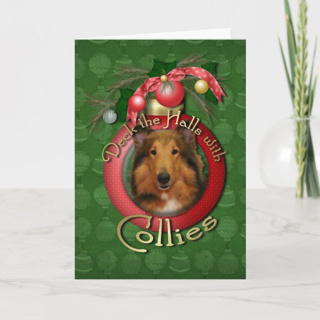 Tarjeta Festiva Navidades - Deck the Halls - Collie - Natalie (Anverso)