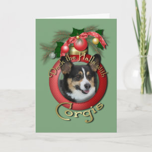 Tarjeta Festiva Navidades - Deck the Halls - Corgis