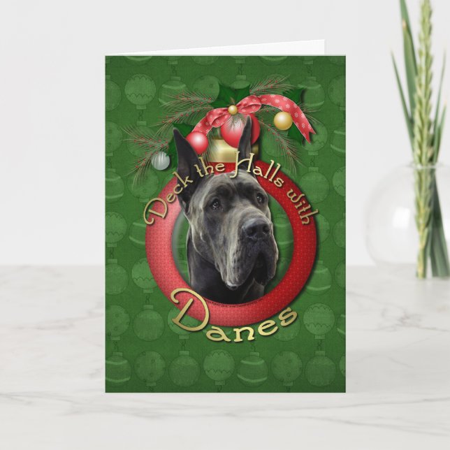 Tarjeta Festiva Navidades - Deck the Halls - Danes - Gris (Anverso)
