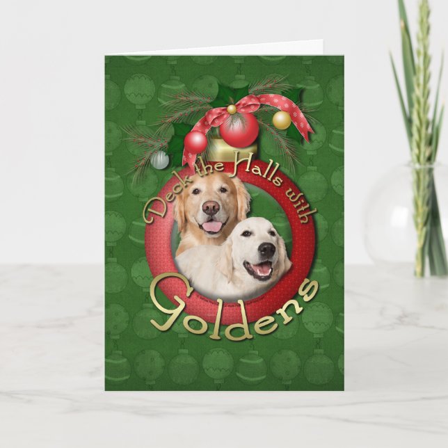 Tarjeta Festiva Navidades - Deck the Halls - Goldens Corona Tebow (Anverso)