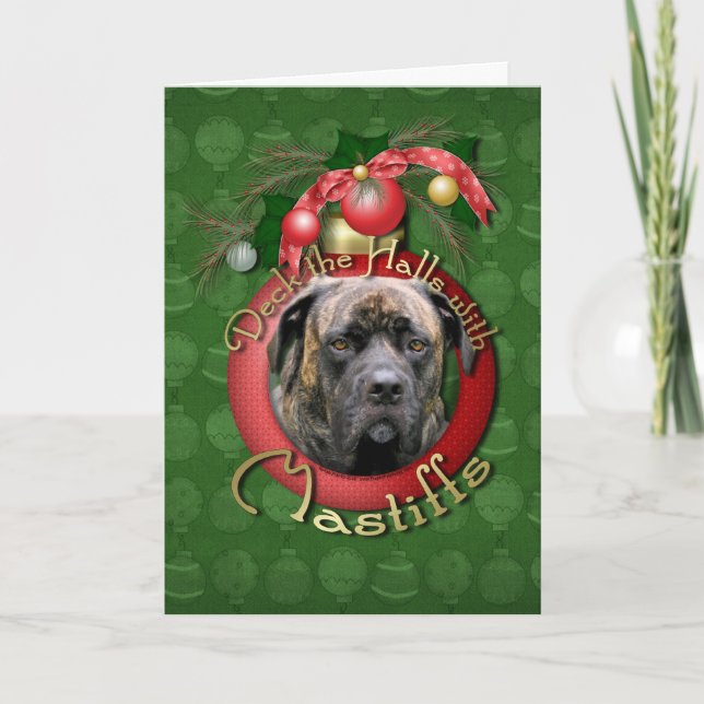 Tarjeta Festiva Navidades - Deck the Halls - Mastiffs - Ciclón (Anverso)