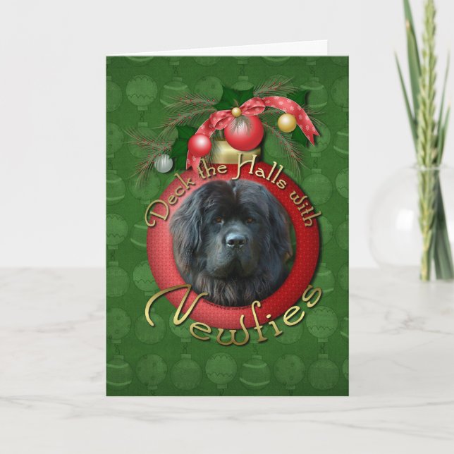 Tarjeta Festiva Navidades - Deck the Halls - Newfie (Anverso)