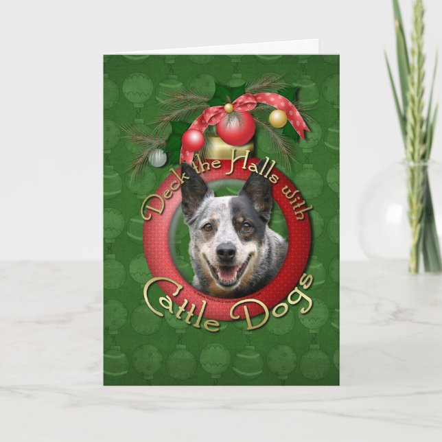Tarjeta Festiva Navidades - Deck the Halls - Perros de ganado (Anverso)