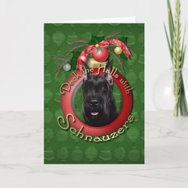 Tarjeta Festiva Navidades - Deck the Halls - Schnauzer (Anverso)