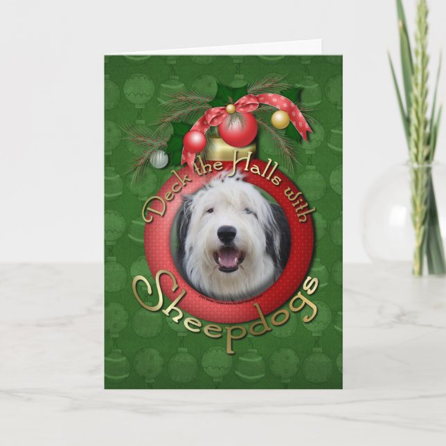 Tarjeta Festiva Navidades - Deck the Halls - Sheepdogs (Anverso)