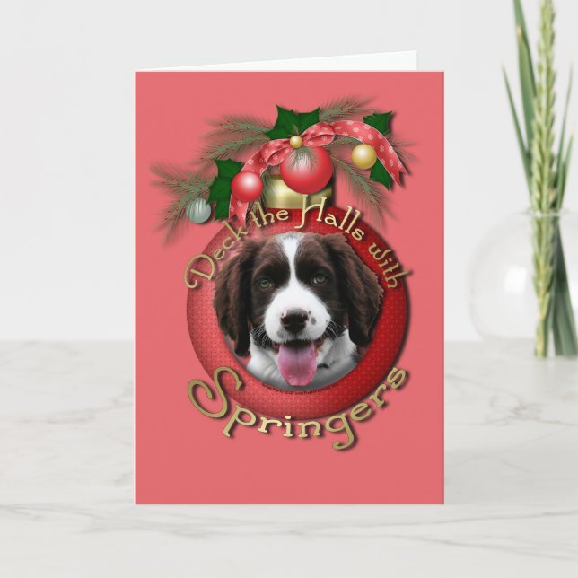 Tarjeta Festiva Navidades - Deck the Halls Springer Spaniel Baxter (Anverso)
