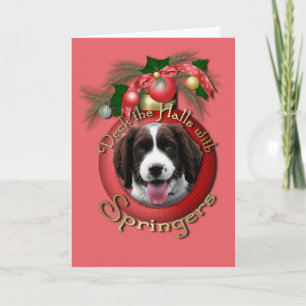 Tarjeta Festiva Navidades - Deck the Halls Springer Spaniel Baxter