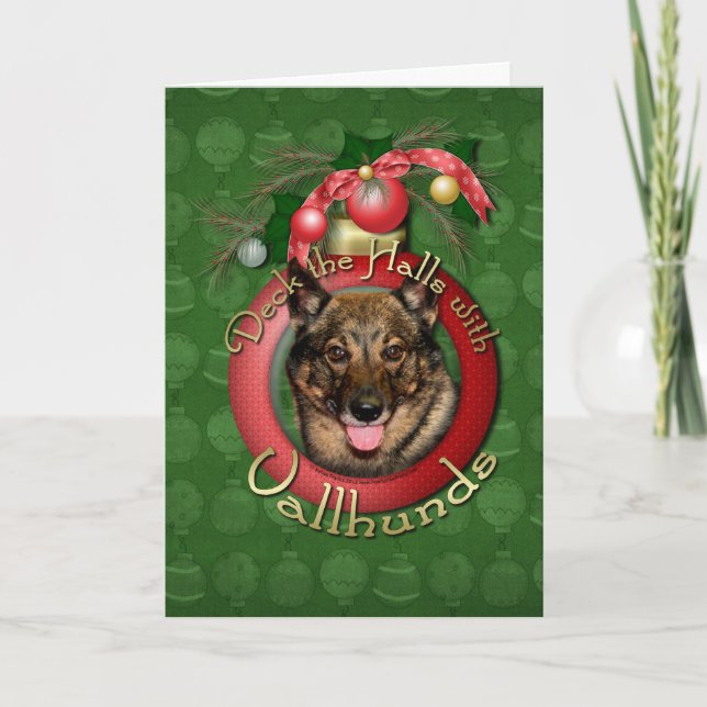 Tarjeta Festiva Navidades - Deck the Halls - Vallhunds (Anverso)