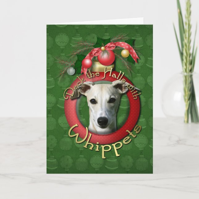 Tarjeta Festiva Navidades - Deck the Halls - Whippets (Anverso)