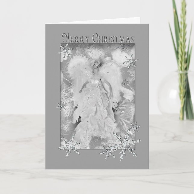 Tarjeta Festiva Navidades - Decoración Ángel - Plata Gris (Anverso)