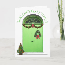 Tarjeta Festiva Navidades Decoraciones De Temporada Puerta Verde