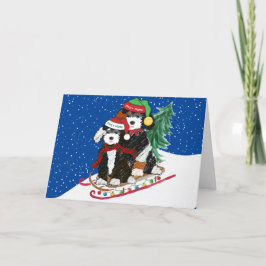 Tarjeta Festiva Navidades decorados con Bernedoodles personalizado