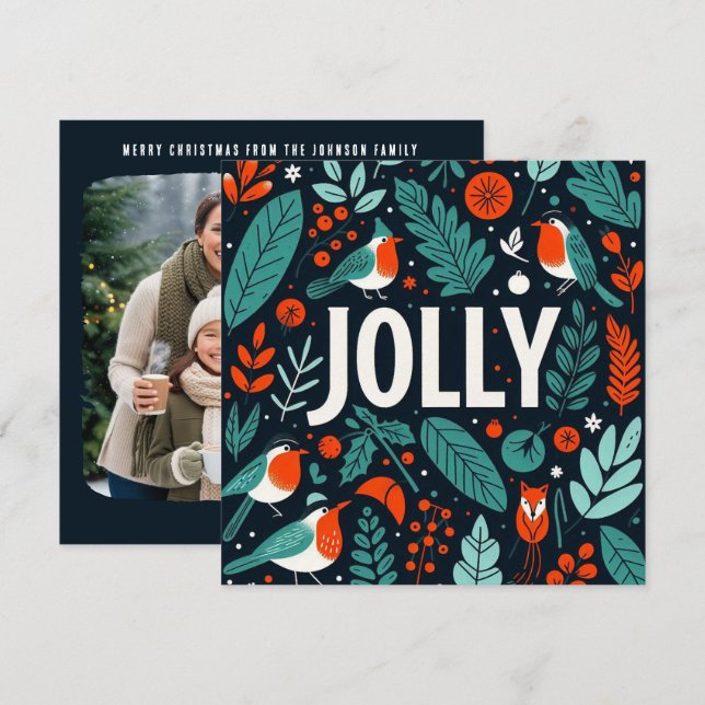 Tarjeta Festiva Navidades decorativos grilletes y bayas (Anverso / Reverso)