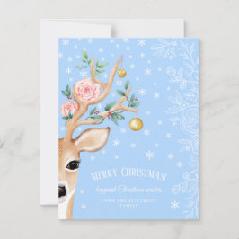 Tarjeta Festiva Navidades Deer Holly Rosas Línea de copo de nieve