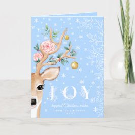 Tarjeta Festiva Navidades Deer Joy Holly Floral Antlers Foto de ni