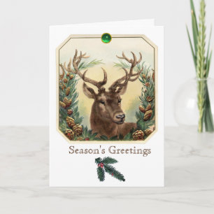 TARJETA FESTIVA NAVIDADES DEER,PINE CONES CROWN,GEMSTONES VERDES