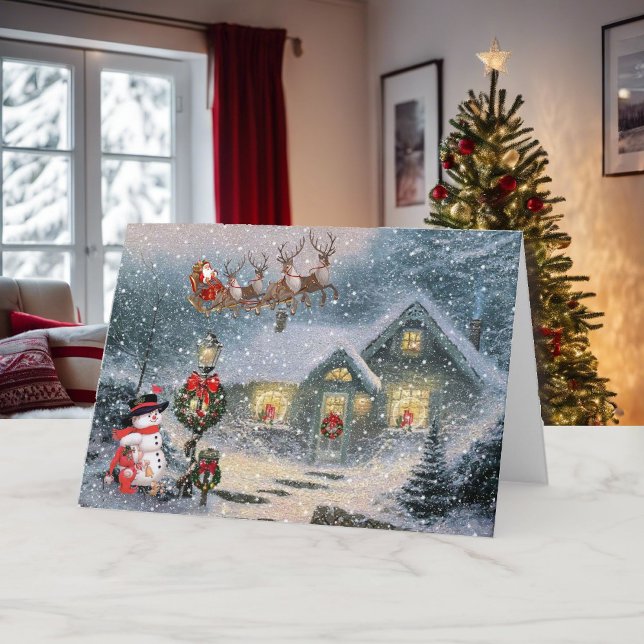 Tarjeta Festiva Navidades dejen que nieve reno de Santa Sleigh (Subido por el creador)