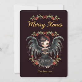 Tarjeta Festiva Navidades del Ángel Gótico oscuro