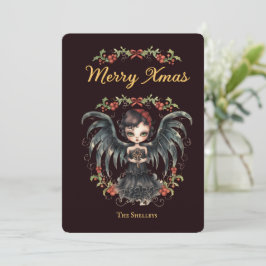 Tarjeta Festiva Navidades del Ángel Gótico oscuro