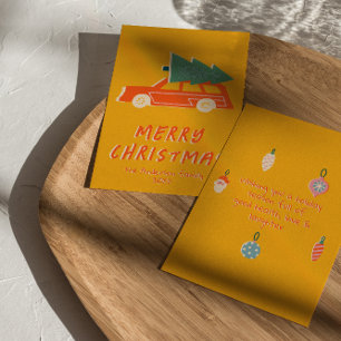 Tarjeta Festiva Navidades del árbol de camiones rojos amarillo vin