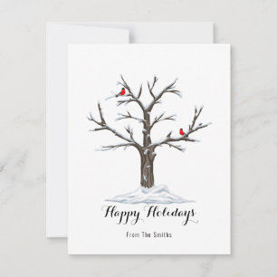 Tarjeta Festiva Navidades del Árbol de Invierno de los Pájaros Roj