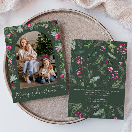 Tarjeta Festiva Navidades del Arco Botánico Verde y Brillante Rosa