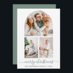 Tarjeta Festiva Navidades del Arco Fotográfico Calligraphy Sage Gr<br><div class="desc">Moderna caligrafía de moda guión Merry Christmas 3 Photo Arch Holiday Card - Sage Green</div>