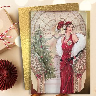 Tarjeta Festiva Navidades del Art Deco de la época