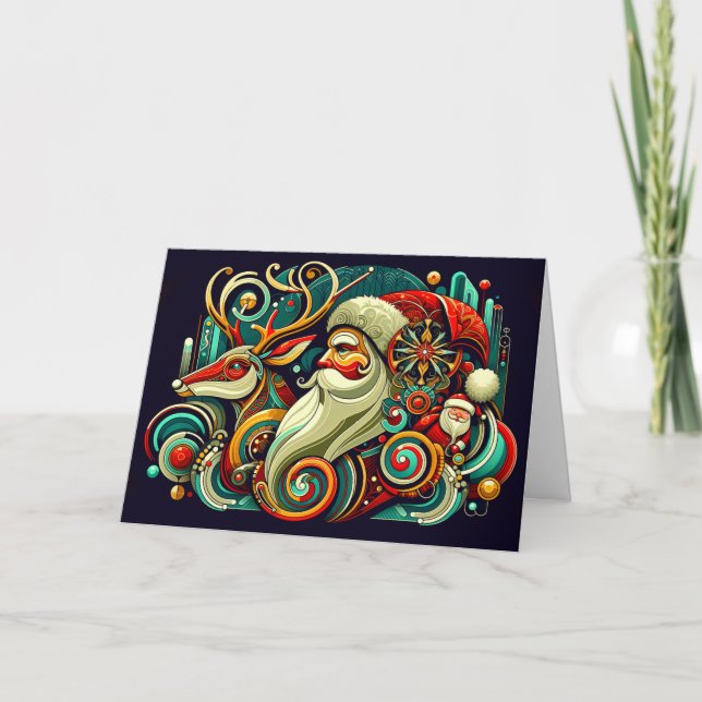 Tarjeta Festiva Navidades del Art Deco Santa Claus (Anverso)